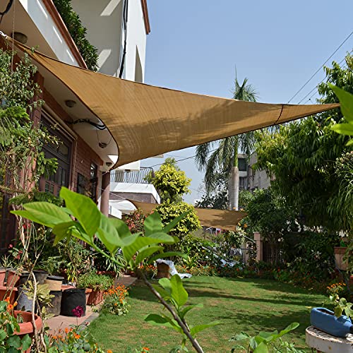 Image of HIPPO - Decorative - Triangle Sun Shade Sail - (80-85%) Sun Blockage - Attached SS Buckles (Beige-Black, 12 Feet X 12 Feet X 12 Feet)