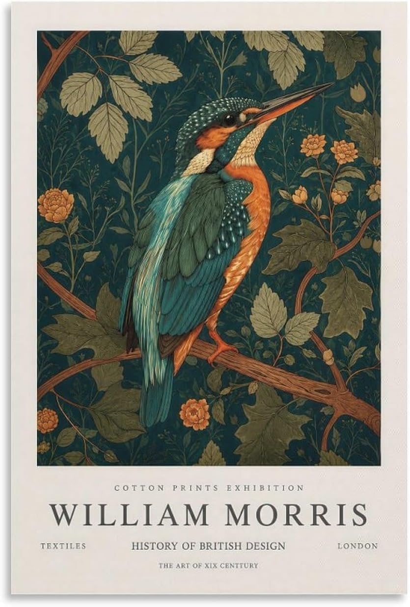 Orjdjz Wxkbl William Morris Poster Kingfisher Wall Art Vintage Canvas Prints William Morris Botanical Painting for Farmhouse Decor Picture 40x60cm Frameless
