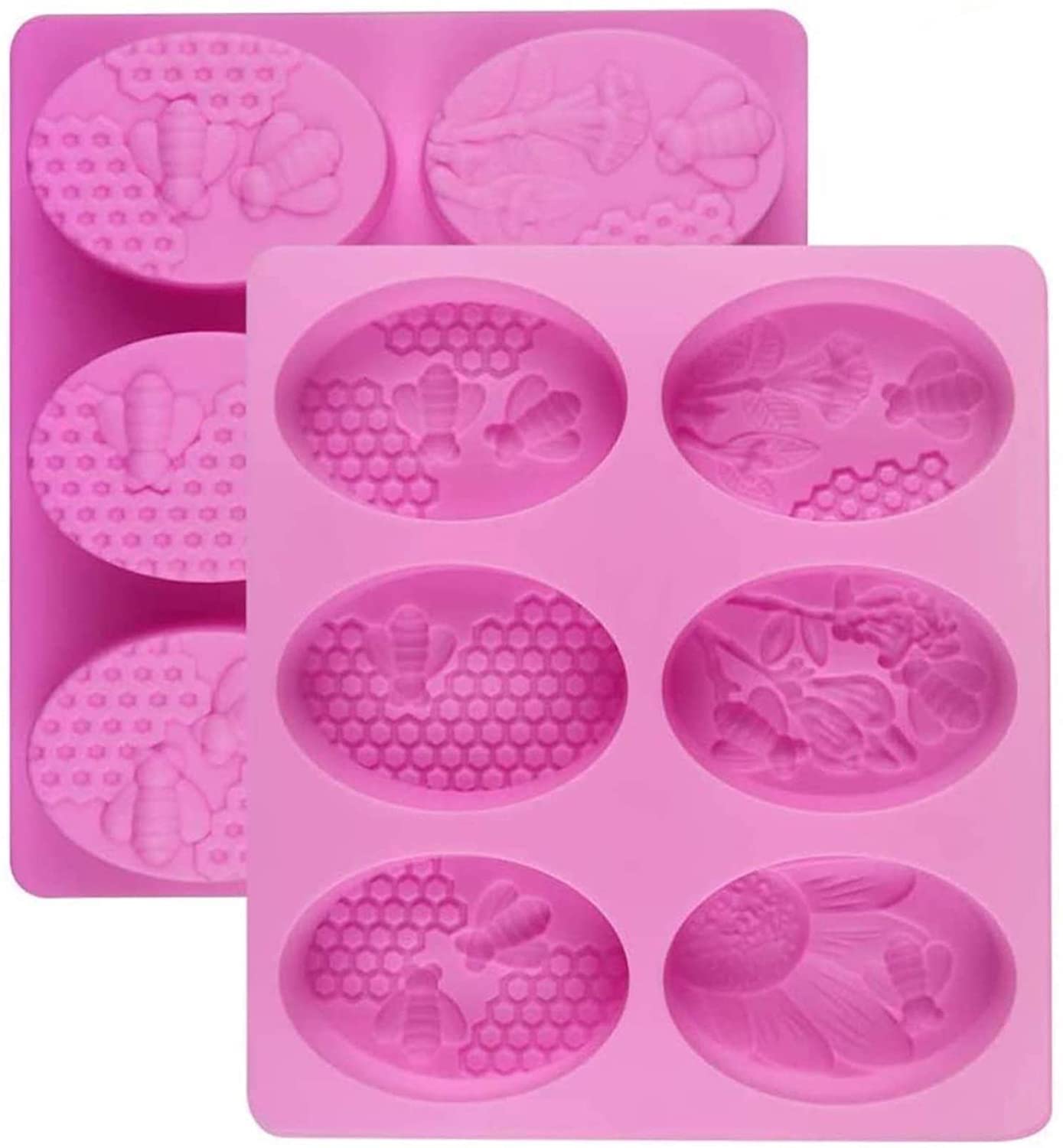 Zollyss 3D Bee Silicone Molds, Honeycomb Mold for Soaps, Beehive Cake Baking Mold, Candle Mold Resin Mold for Homemade Craft (Oval, Random Color)