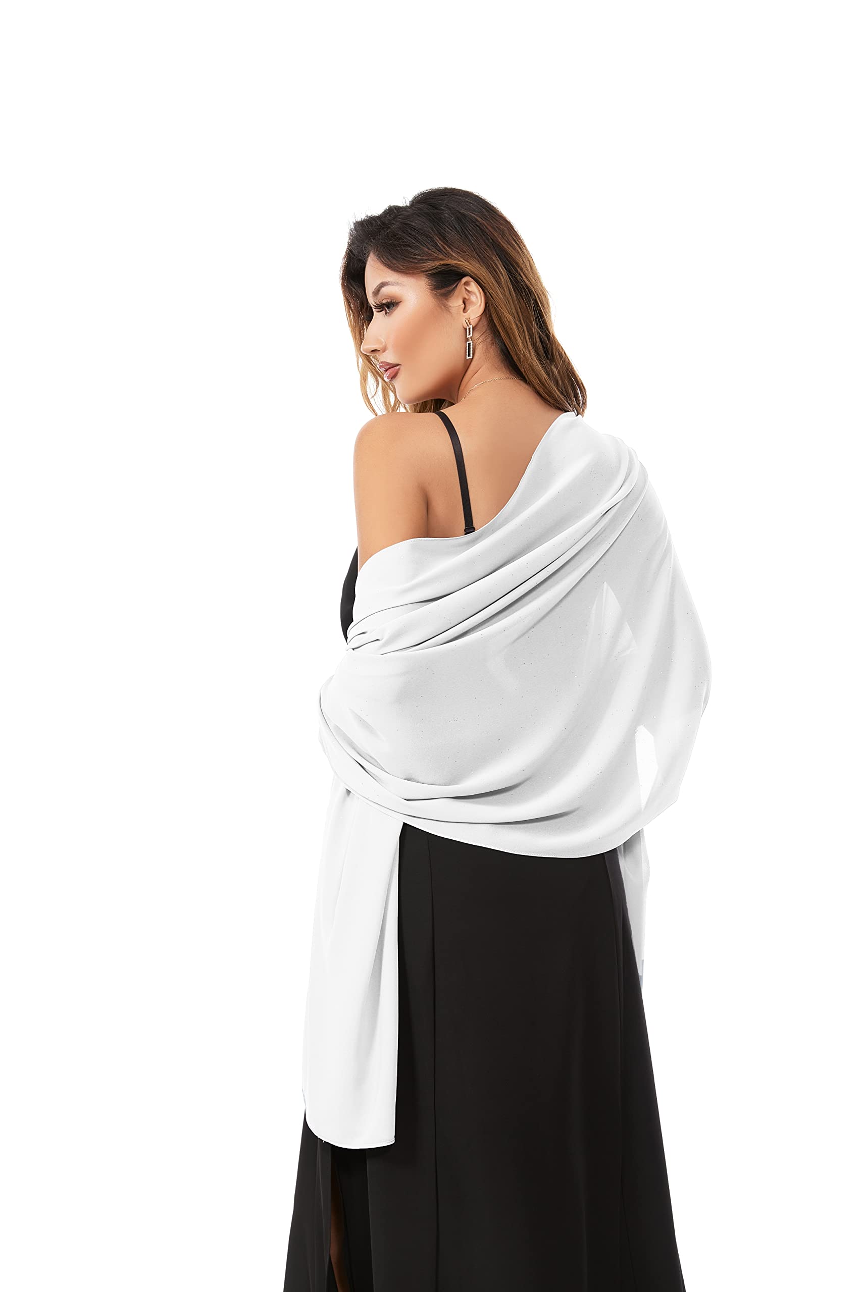 Gzcvba Shawls and Wraps for Evening Dresses Sheer Chiffon Women Elegant Soft Silky Sparkly Wedding Bridal Scarf