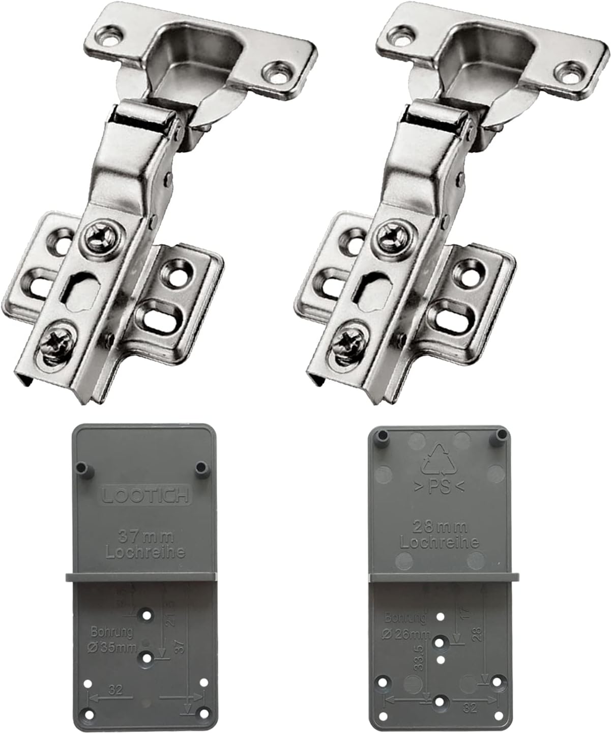 LOOTICH105 Degree Fixed-On Centre Stop Pot Hinge Standard Hinges with Automatic Closing Integrated Hydraulic Damping Hinges Kitchen Cabinet Wardrobe Cabinet Door Furniture Pack of 2