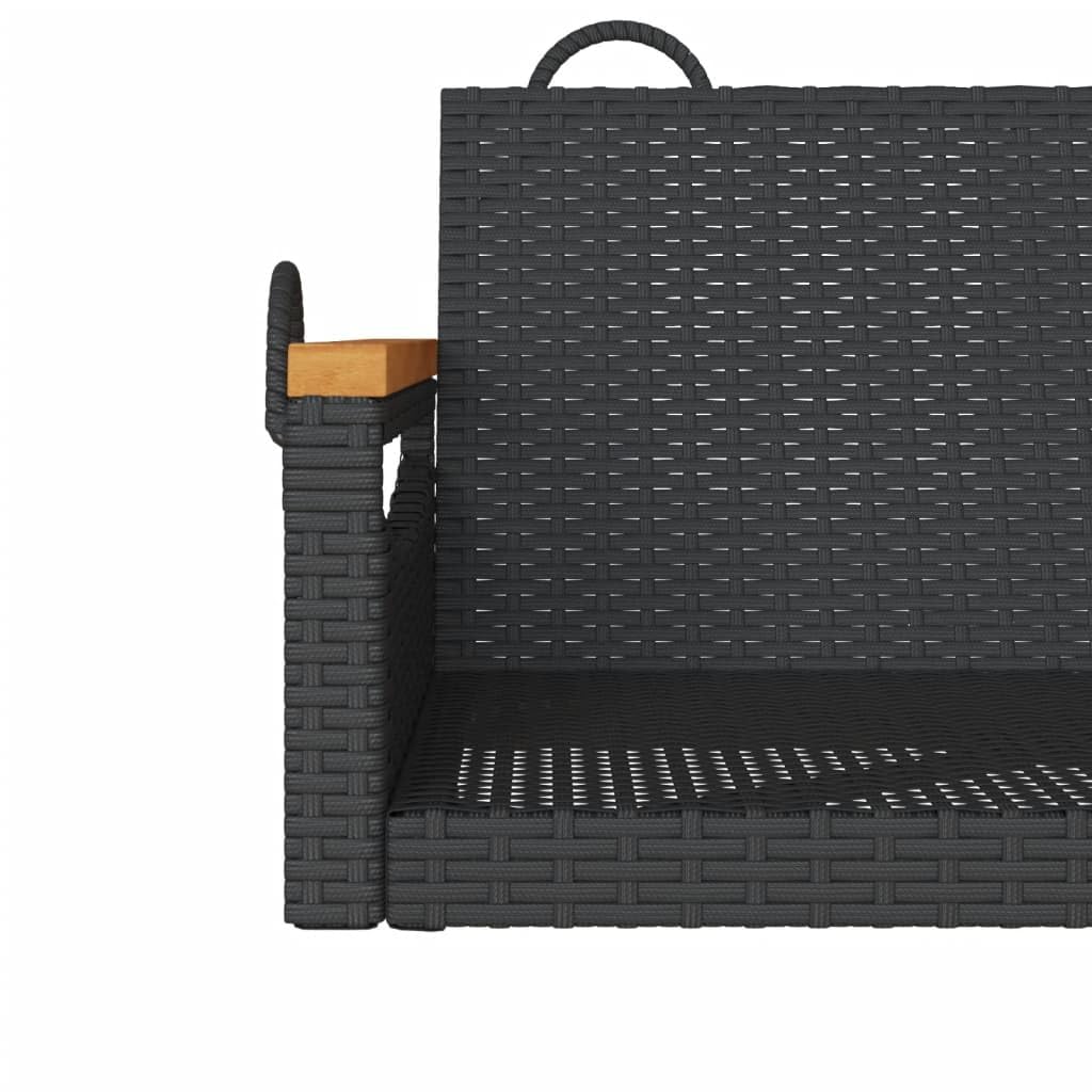 Banco Columpio de Ratán Sintético Negro 63x62x40 cm para Exterior, Mueble Colgante con Función de Balanceo y Anillos de Fijación, Estructura Robusta de Acero, Incluye 1