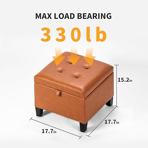 Miniatura 33 de Asense Reposapiés cuadrado tapizado de piel sintética con patas de madera, color gris Style1 Imitación Cuero Gris,Style2 Imitación Cuero