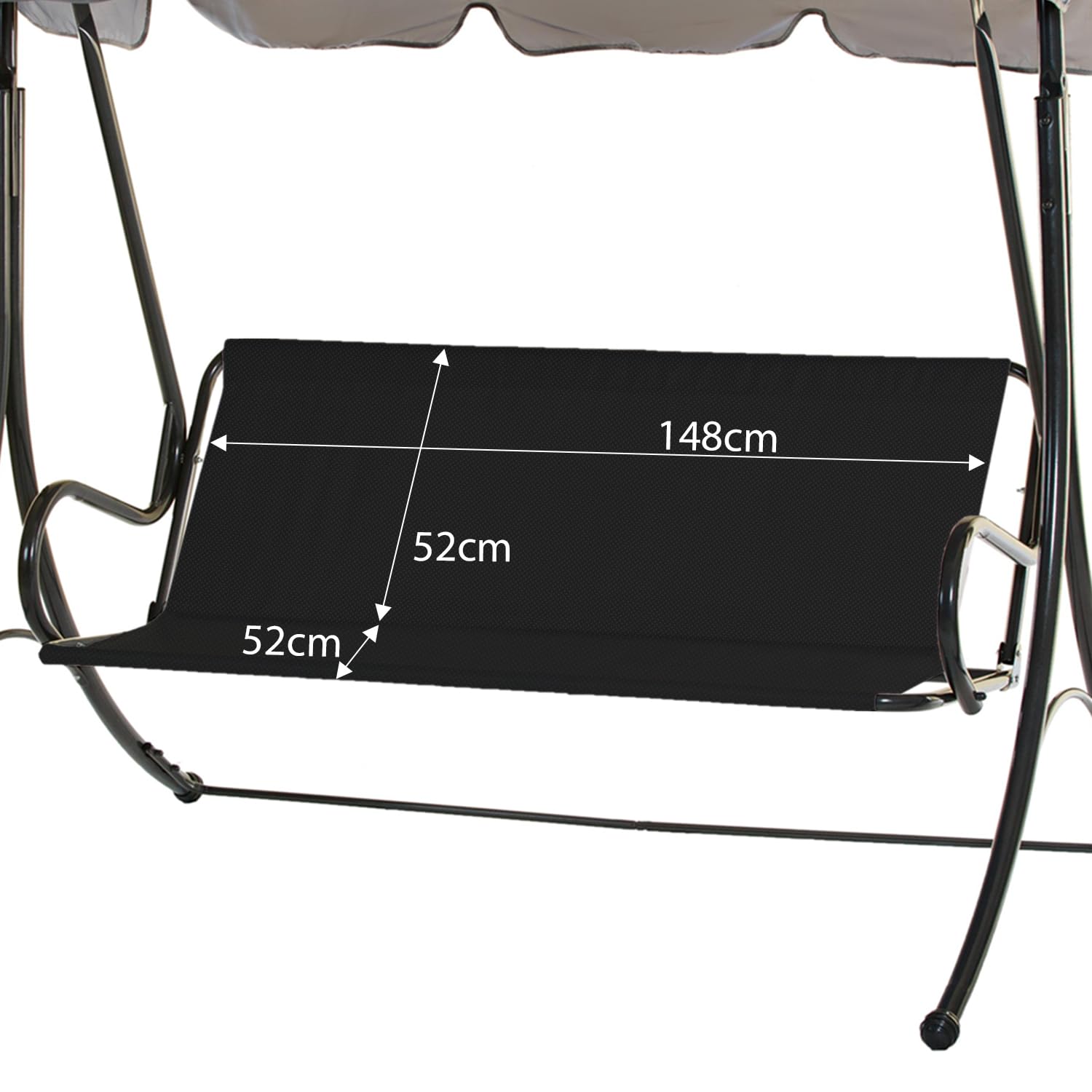 Coprisedile per dondolo da giardino, impermeabile, tessuto Oxford 600D, ricambio per seduta, per esterni, 2 e 3 posti, 148 x 52 x 52 cm, colore nero