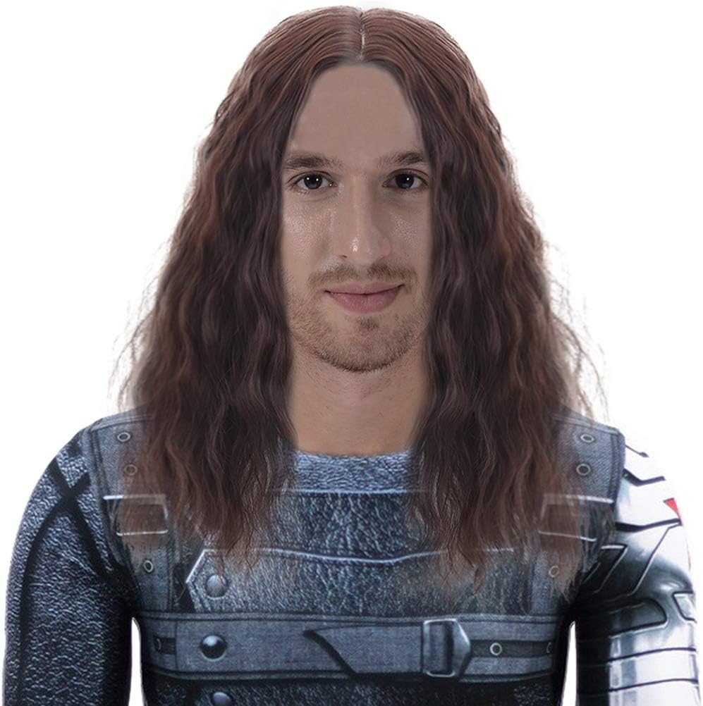 CosplayStore Long Brown Cosplay Winter Soldier Wig-Men Synthetic Wavy Anime Wigs for Party Costume Halloween