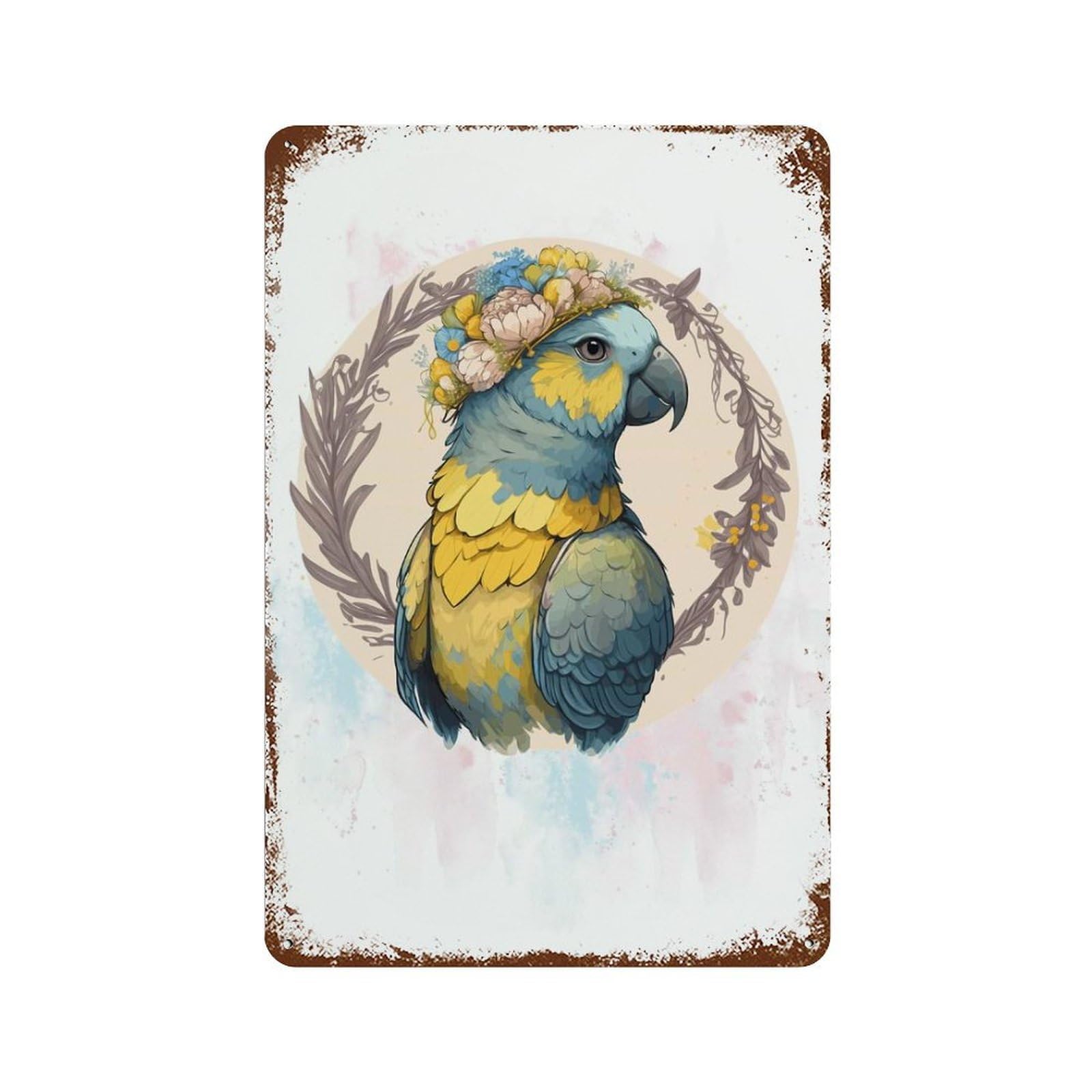 Blue Yellow Parrot Macaw Decorative Tin Sign 11.8"x7.9", Shabby Chic Decor for Garage, Pub Or Kitchen
