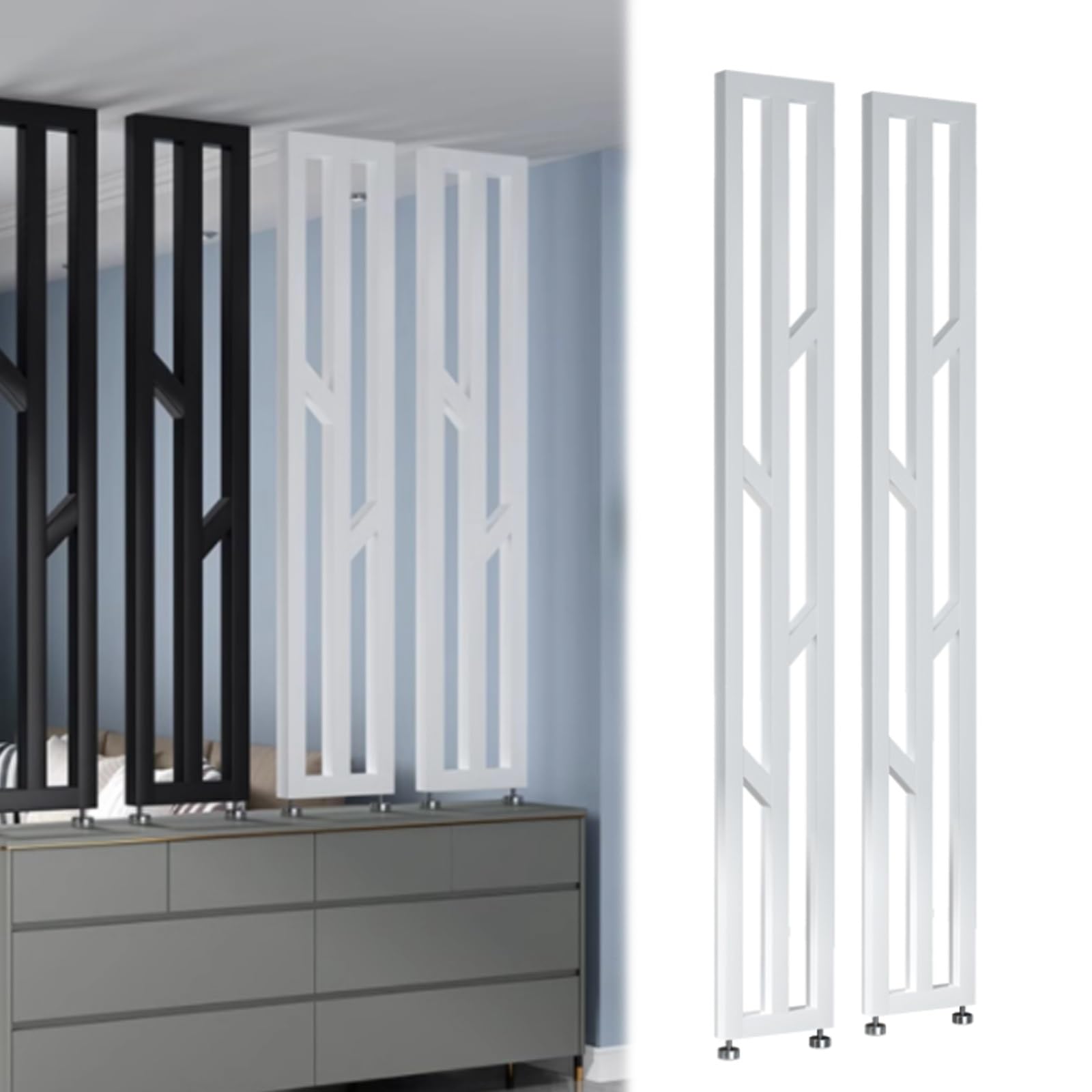 Metalowe listwy rozdzielające do domu, 240-70 cm, wysokie, białe, ochrona prywatności, idealne do pomieszczeń wewnętrznych i zewnętrznych, 2 szt.
