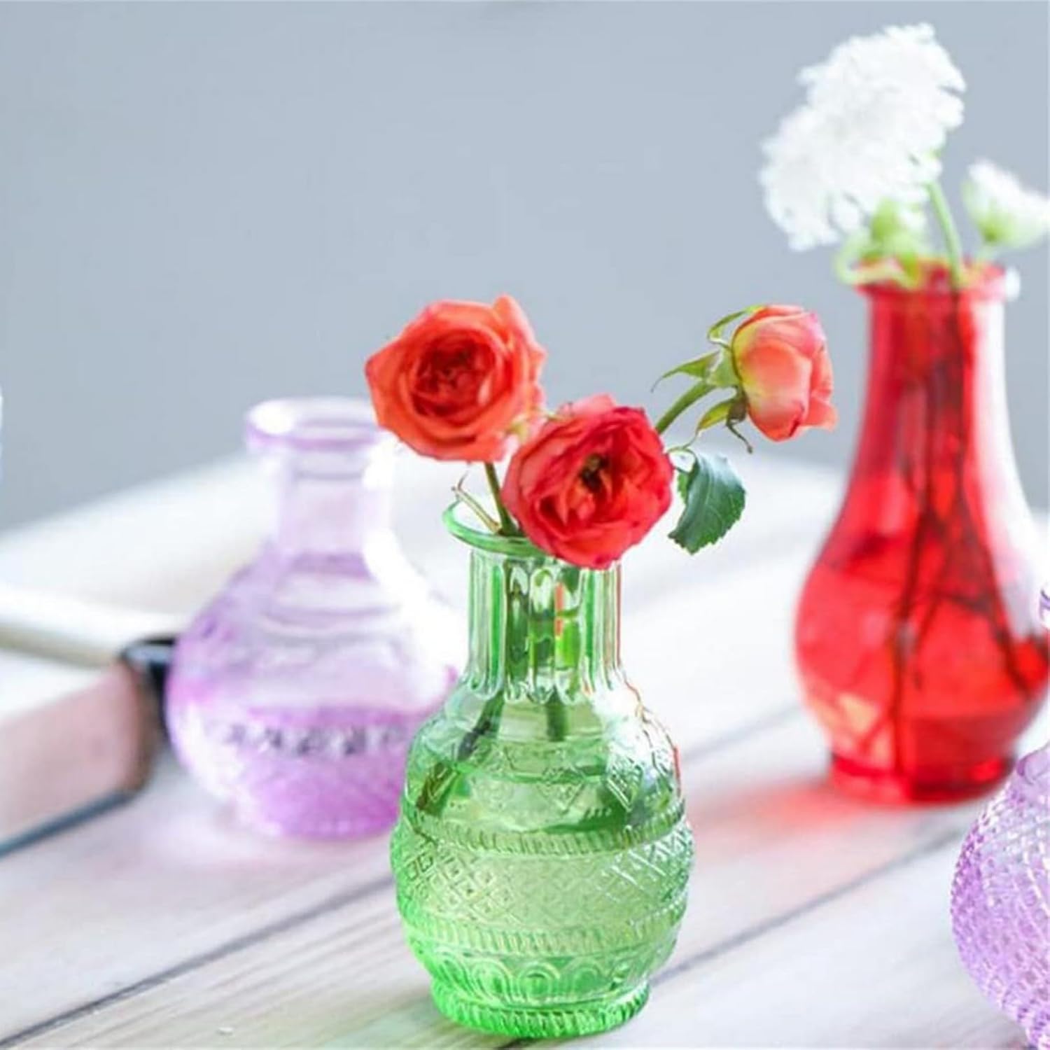 Glass Flower Vase Bud Vases for Centerpiece Table Cute Small Vases Home Indoor Living Room Farmhouse Office Desk Decor Boho Decorative Bottle for Hydroponic Vase Flower Decor (red)