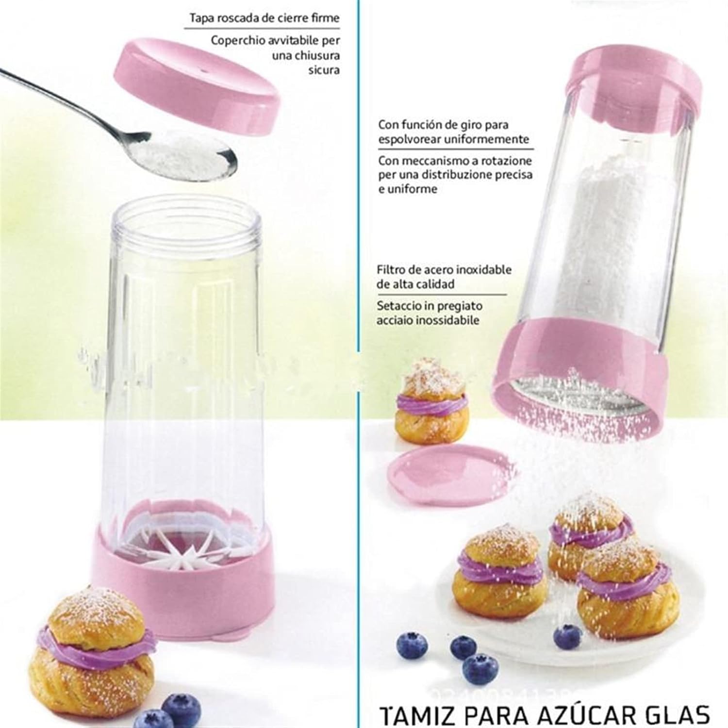 ,Sifter Handheld Flour Icing Sugar Dispenser with Lid Chocolate Coffee Cocoa Powder Sugar Shaker with Stainless Steel Mesh Sifters