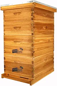 MayBee 10-Frame Langstroth Beehive Dipped in 100% Beeswax, Complete Bee Hives and Supplies Starter Kit Includes 2 Deep Hive Bee Box and 2 Bee Hive Super with Beehive Frames and Foundation