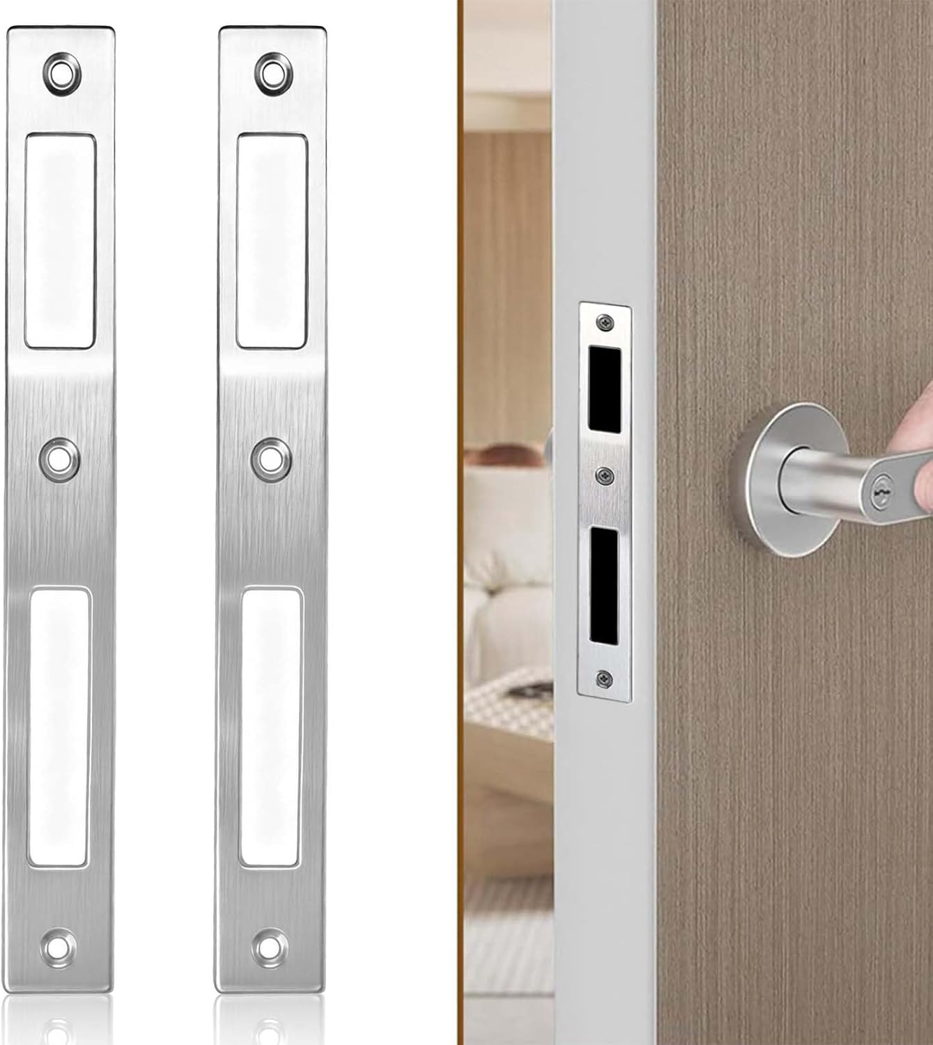 Pack of 2 Strike Plate Front Door, Locking Plate Stainless Steel Angle Strike Plate for Door Locks Rustproof Easy Installation for Door Handle Latch Safety Strike Plates (172 mm x 22 mm x 1.1 mm)