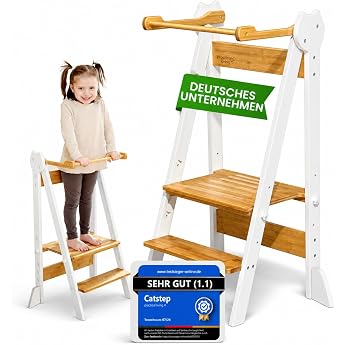 Montessori Bamboo Learning Tower Folding Step Stool Stool for Children | Space-saving, height adjustable, tilt protection and