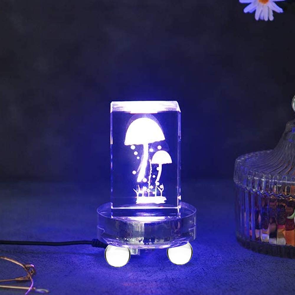 Base Luminosa A LED In Cristallo K9 Ottagonale - Espositore 3D Con 4 Luci Multicolore - Alimentazione USB