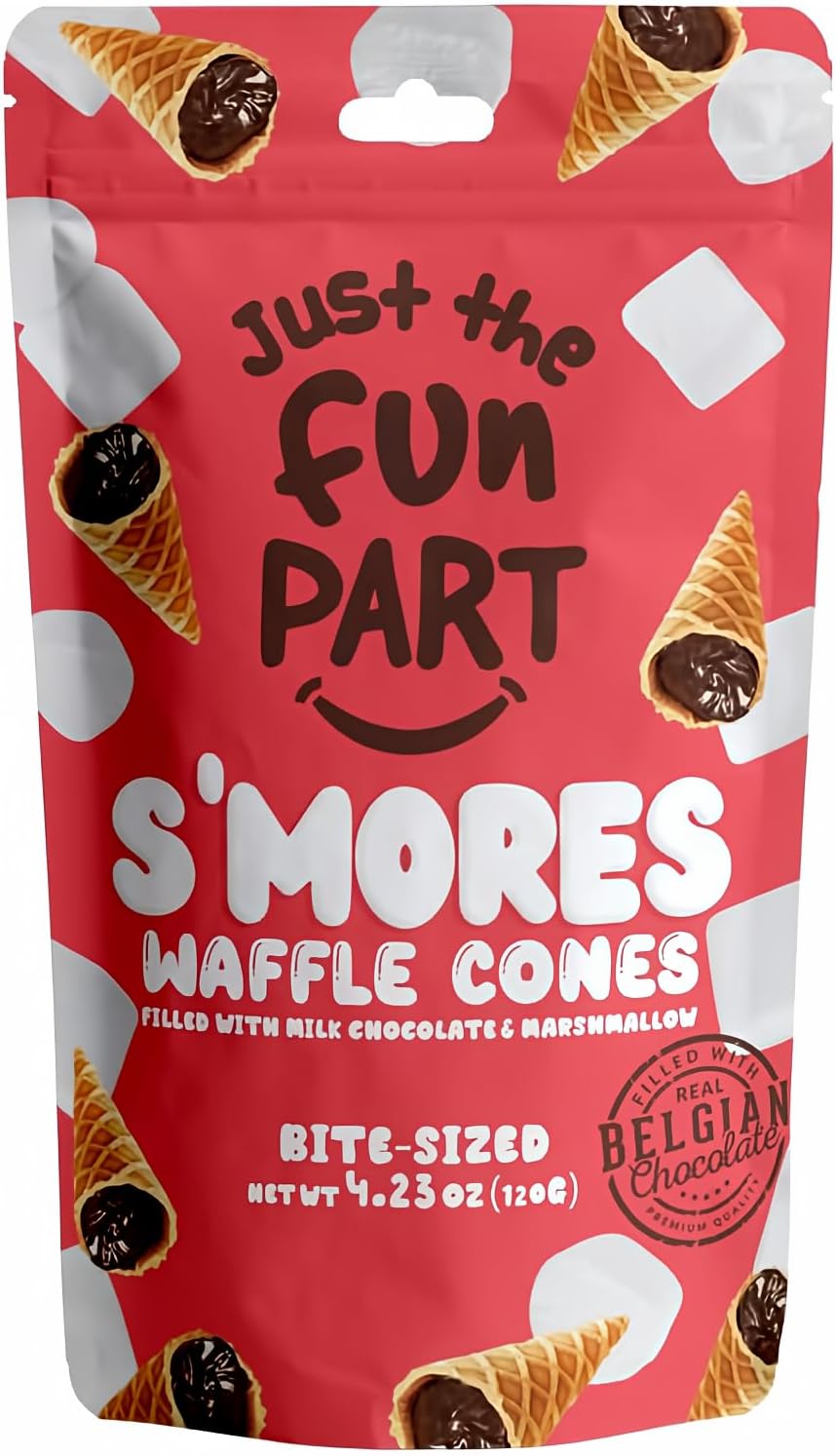 Just The Fun Part, Bite-Size Crispy Mini Waffle Cones, Filled with Premium Belgian Chocolate, Great for Snacks, Dessert, Grab & Go - Kosher, S'mores filled with Marshmallow and Milk Chocolate (Pack of 1)