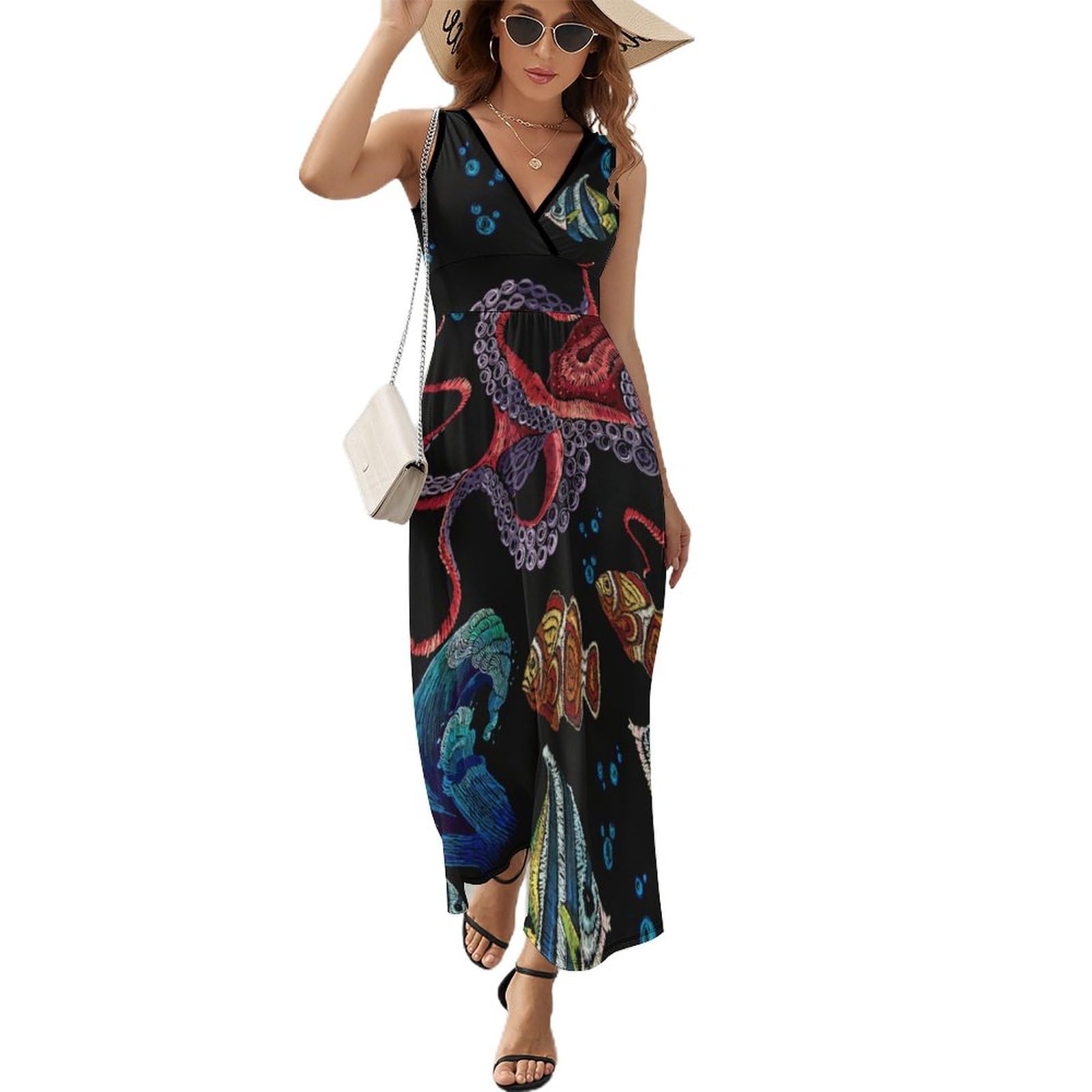 Robe de plage imprimé vagues de pieuvre coupe longue et fluide - 8