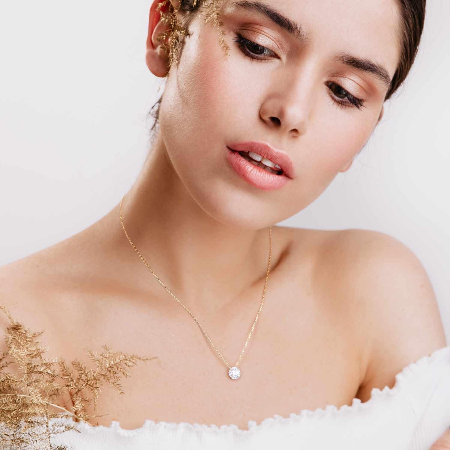 14K Gold Necklace for Women Crystal Solitaire 1.5 Carat CZ Gold Pendant Necklaces Womens Jewelry - Image 2