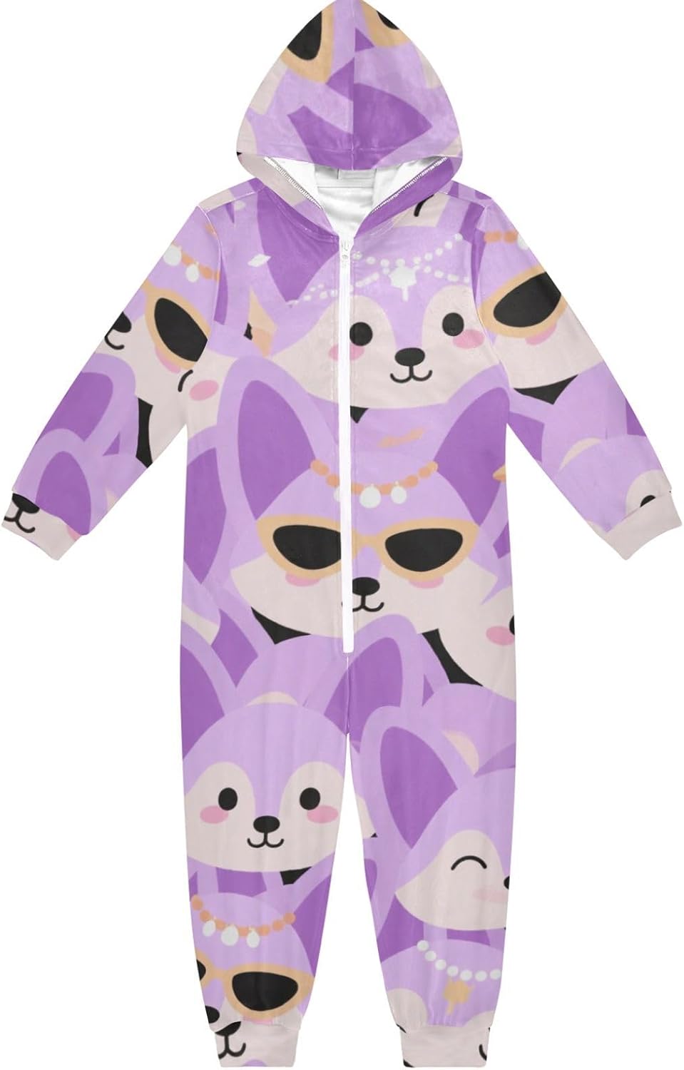Onesie Pajamas Zipper Hooded Loungewear Sleepwear for Parties Sleepovers 4-14Y