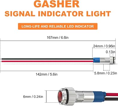 GASHER 5 PCS Energy Saving Indicator Light, LED Light 12V/24V/110V 20mA Panel Mount Light, Mounting Hole Size 6mm Red LED (12V)