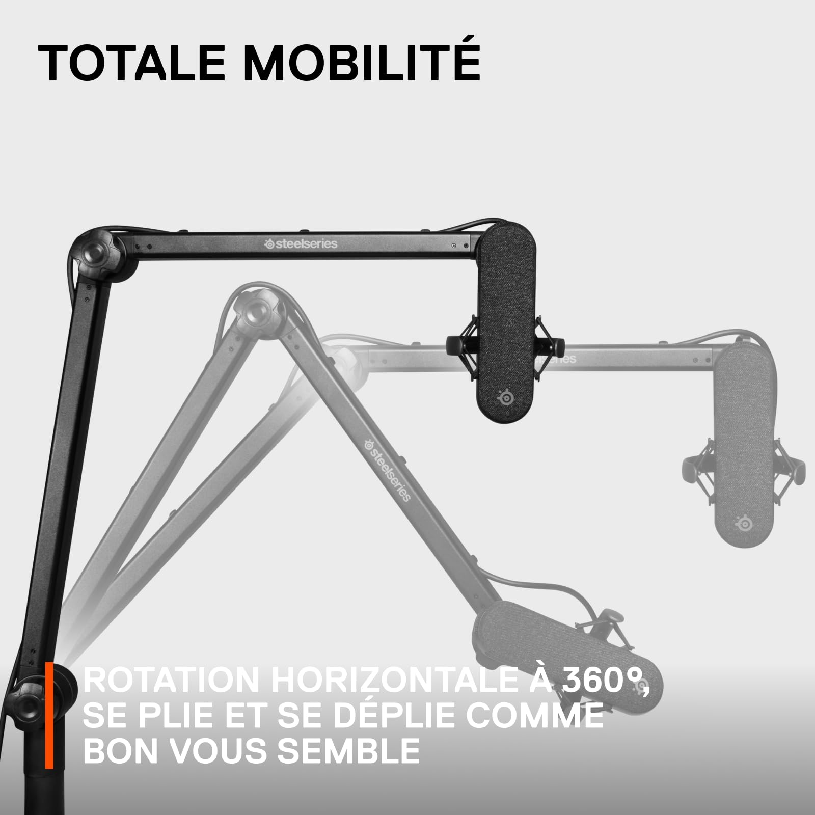 SteelSeries Alias/Alias Pro Perche Micro - Pour les jeux, le streaming et le podcast - Rotation à 360° - Pince de bureau - Conception en ciseaux pliants - Adaptateurs 3/8" et 5/8"