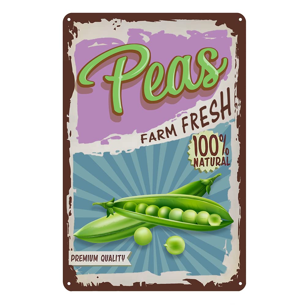 SMAZDFXX Vintage Vegetable Pea Tin Signs Kitchen Metal Signs Garden Wall Decor Farm Fresh Wall Signs 12"x16"