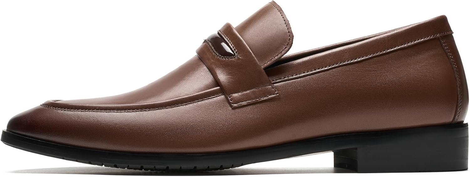 Men’s Leather Penny Loafers Classic Slip On Dress Shoes with Block Heel, Breathable Lining & Durable Rubber Sole - Image 3