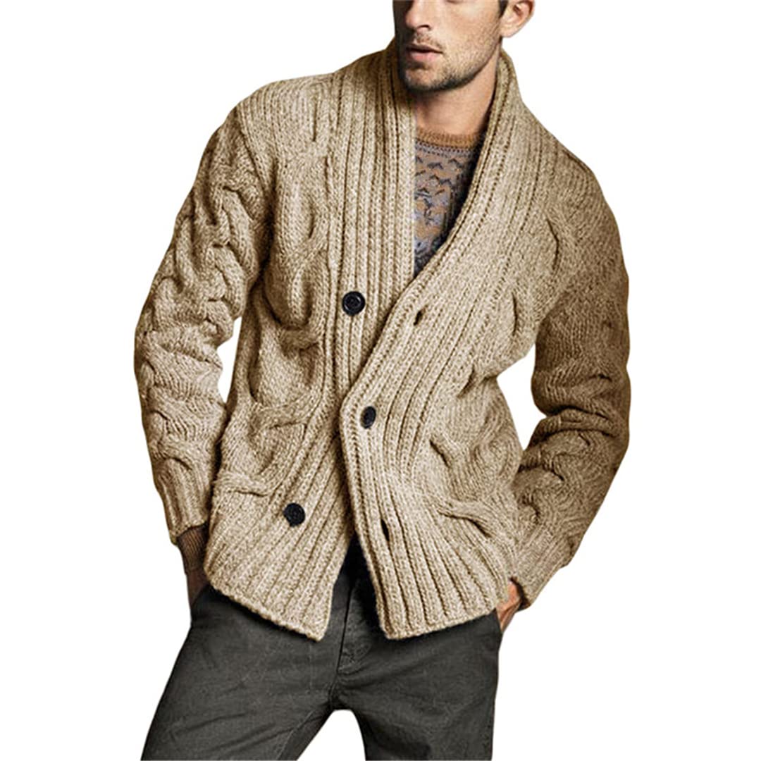 Vogrtcc Hombres Casual Cardigan Suéter Color Sólido Ajuste Botones De Punto De Moda Masculina Suéter Cardigan Suéteres, Nfz211 Marrón, S