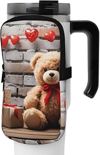 OUSIKA Cute Bear Valentine Gift Print Water Bottle Pouch Tumbler Pouch Bag Handheld Sports Drink Bottle Accessories Bag Zipper Pouch Belt Bag for Men Women
