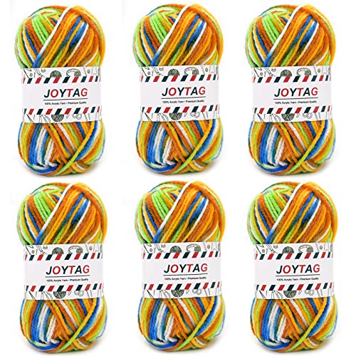 6X50G Multicolor Acrylic Yarn Skeins 780 Yards Soft Acrylic Crochet Yarn For Crocheting And Knitting Multicolor Rainbow Colorful Craft Yarn For Knitting And Crochet Projects-04 Yellow Green Blue #TOP5
