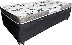 Cama Box Báu Solteiro + Colchão Harmony - Imperium do Sono - Acabamento Reforçado (Suede Preto)