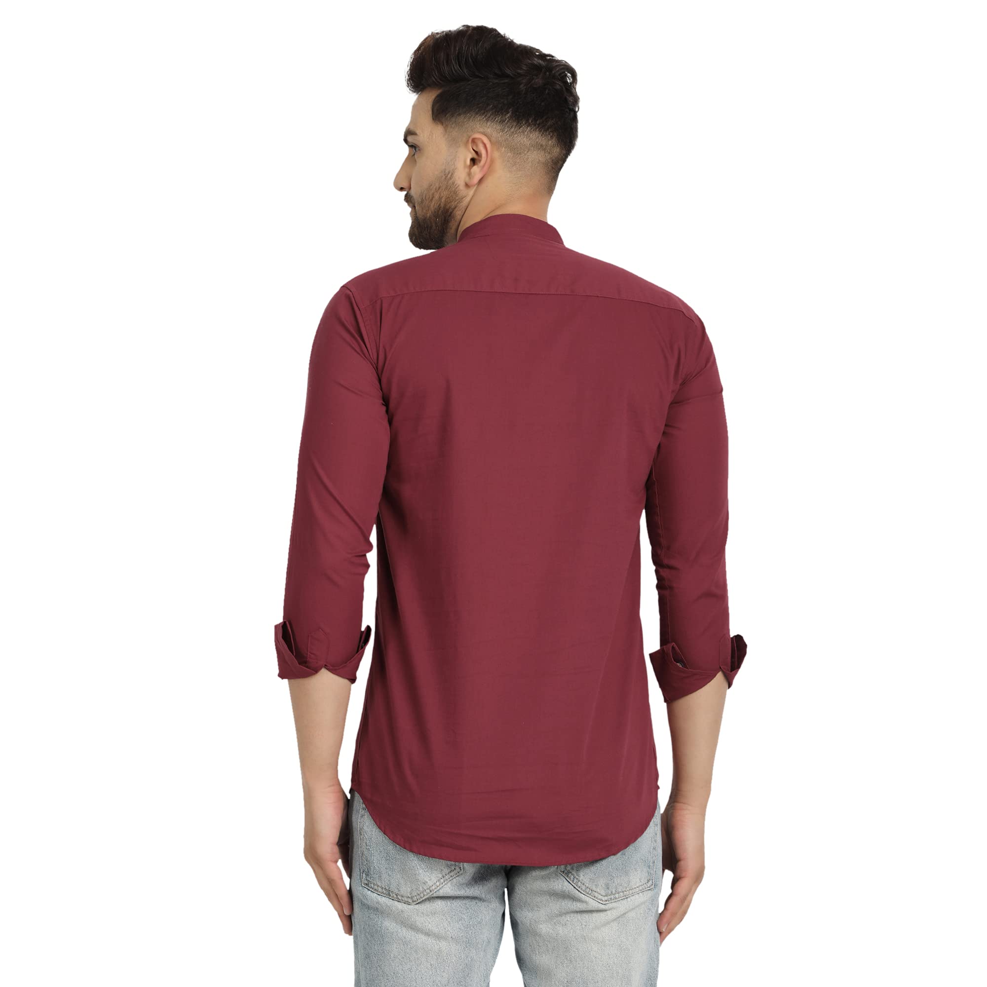 Majestic Man Cotton Solid Slim Fit Casual Short Kurta For Men (X-Large, Maroon) 3
