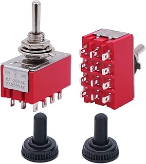 Twidec/2Pcs Mini Toggle Switch 4PDT 3 Position 12 Pins ON/OFF/ON Miniature Toggle Switch AC 6A/125V 2A/250V Car Boat Switches With Waterproof Cap MTS-403-MZ