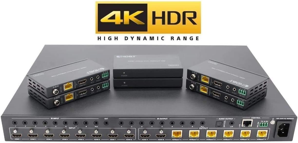 4x4 HDbaseT 4K HDMI MATRIX SWITCHER w/FOUR PoC RECEIVERS