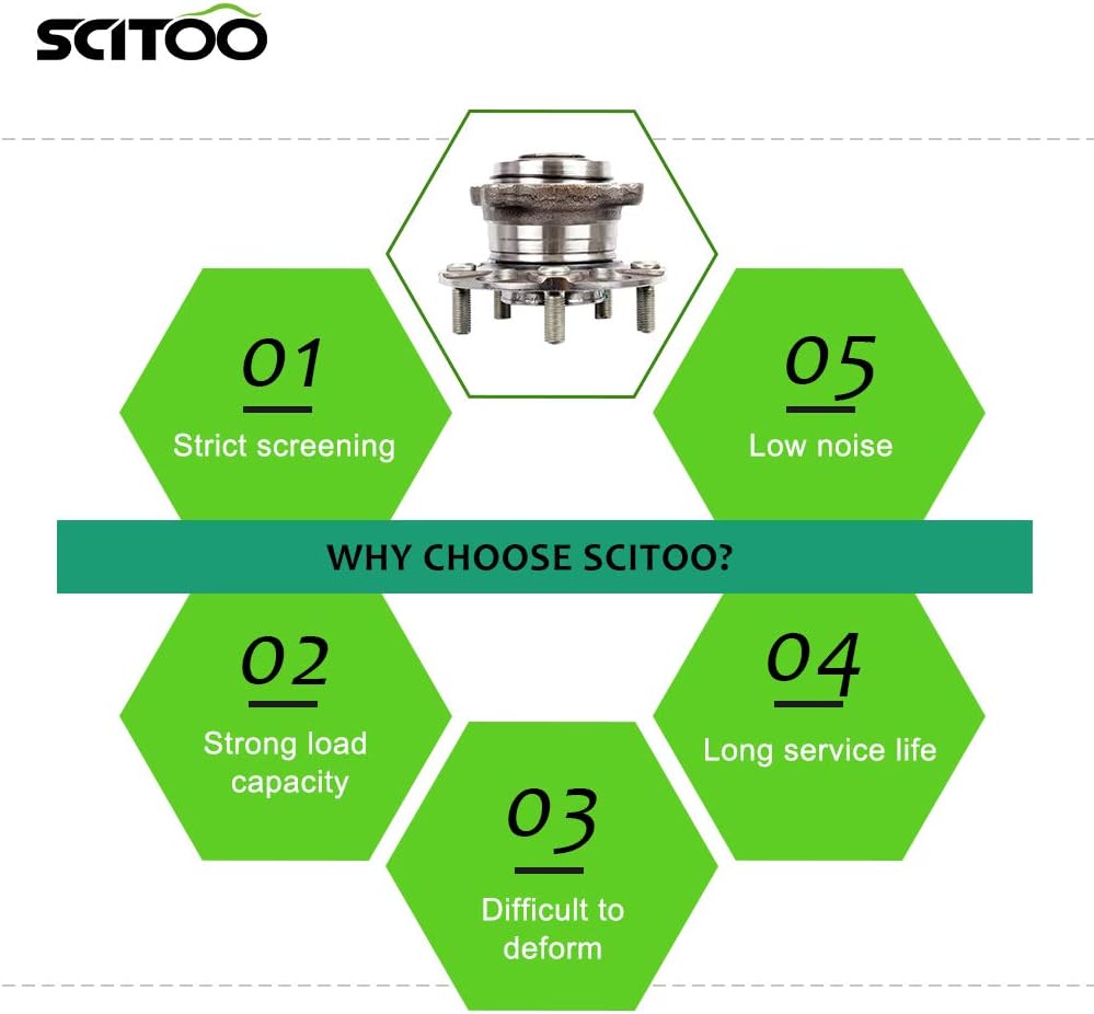SCITOO Wheel Bearing and Hub Replaces 512353 Rear fit for Acura Tsx 2009-2014, for Honda Accord 2008-2012 Hub Bearing Assembly 5 Lugs W/ABS [2pc]