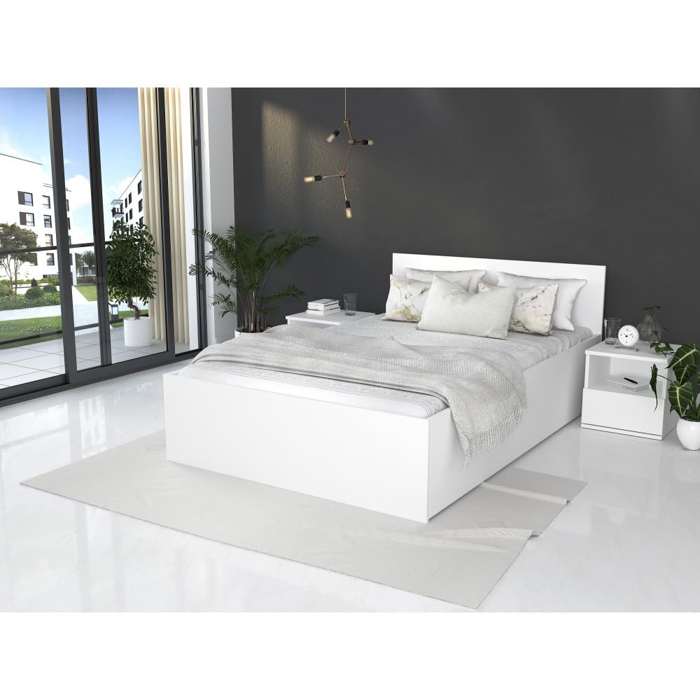 Lit Panama 120x200 + coffre - Sommier inclus Blanc