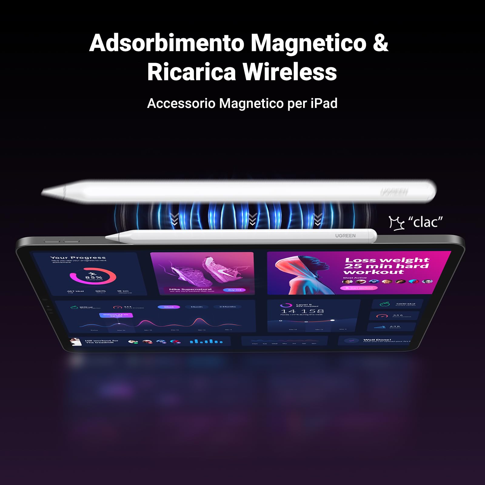UGREEN Penna iPad di Seconda Generazione, Ricarica Wireless Magnetica, Pencil Tablet Palm Rejection per Pro 11" 4/3/2/1, 12,9" 6/5/4/3, Air 4/5, Mini 6