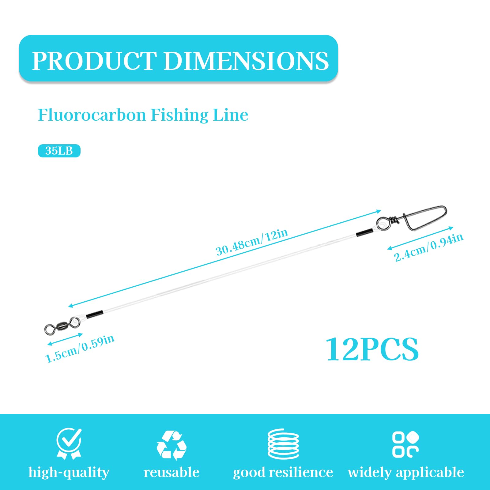12 anzuelos de acero para pesca de lucio, de fluorocarbono, con remolino y mosquetón, accesorios de pesca para pesca de spinning, anzuelos de pesca para agua salada y agua dulce