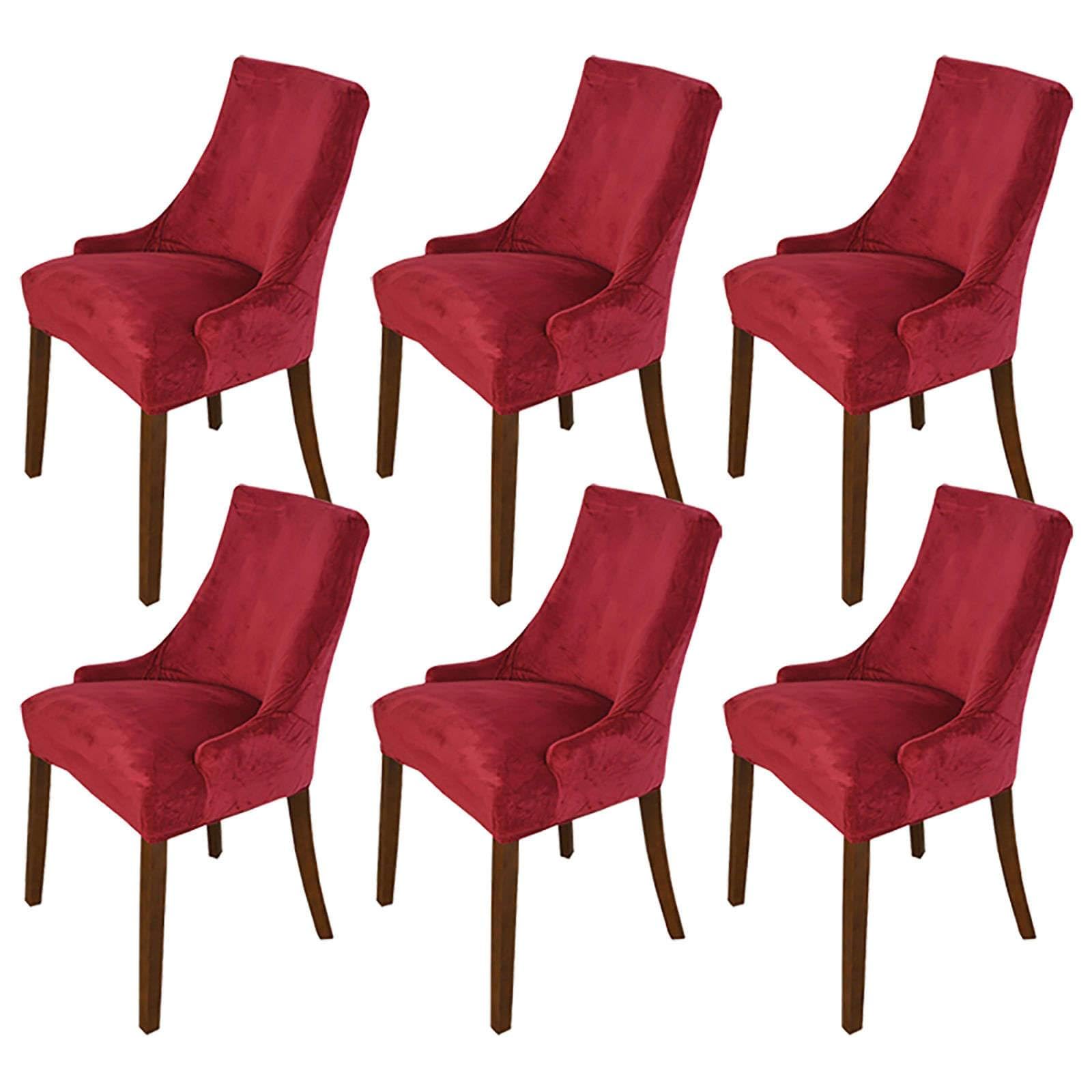 WJHDWYD Elastic Velvet Wingback Side Chair Covers, Set of 1 Thick Dining Chair Covers Removable Washable Arm Chair Protector Cover-Gold-Set of 1(Vin Rouge,Lot de 6)