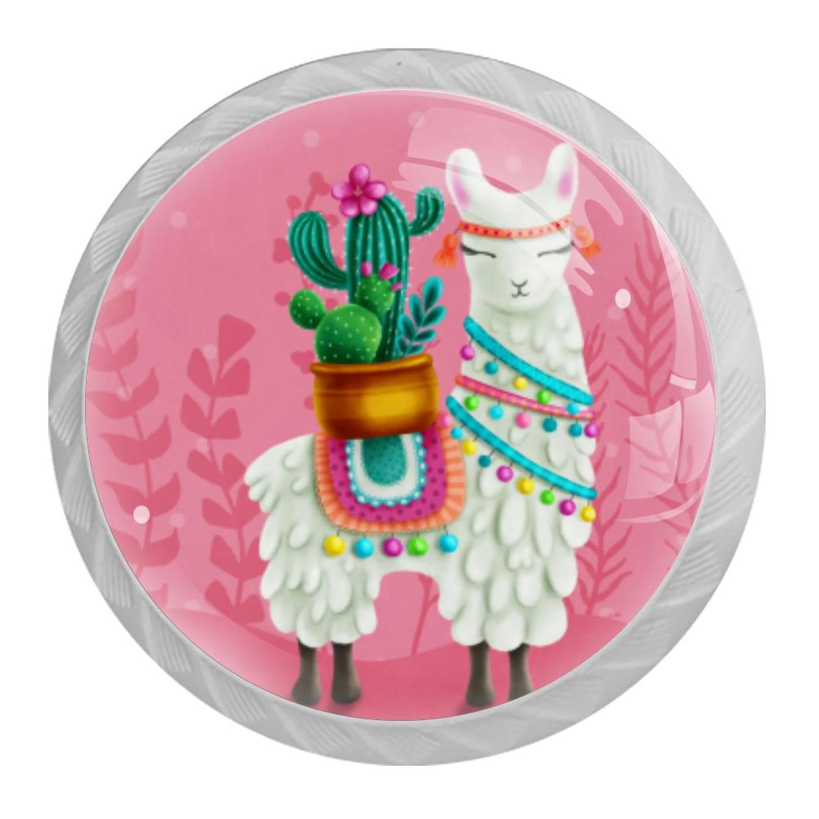 Tqmspg 4 Pieces Drawer Pulls Cactus Alpaca Door Knobs Dresser Handles for Kitchen Wardrobe Cupboard Hardware Furniture