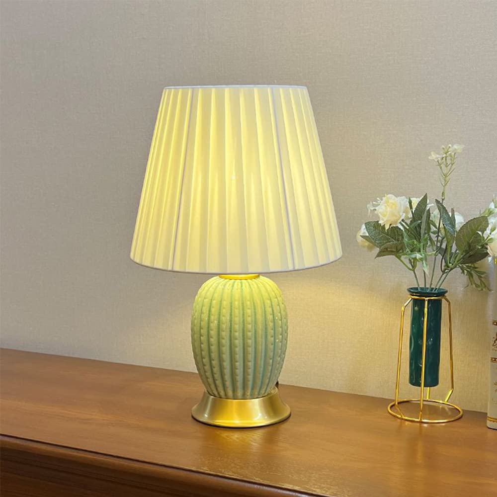 Mengjay Keramik Tischlampe Tischleuchte Nachttischlampe,Keramik Leichter Körper Tuch Lampenschirm Schlafzimmer Wohnzimmer Tischlampe Beleuchtung und Armaturen,Nachttisch Schreibtischleuchten (Grün)