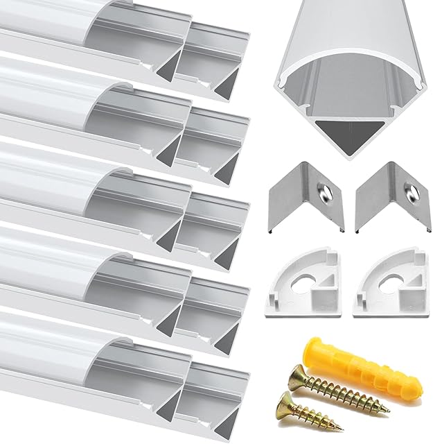 Chesbung 10 Pack 1Meter/3.3ft V-Shape Led Aluminum Channel,Led Aluminum Profile with Milky White Cover. LED Channels and Diffusers with End Caps and Mounting Clips for Flex/Hard LED Strip Light
