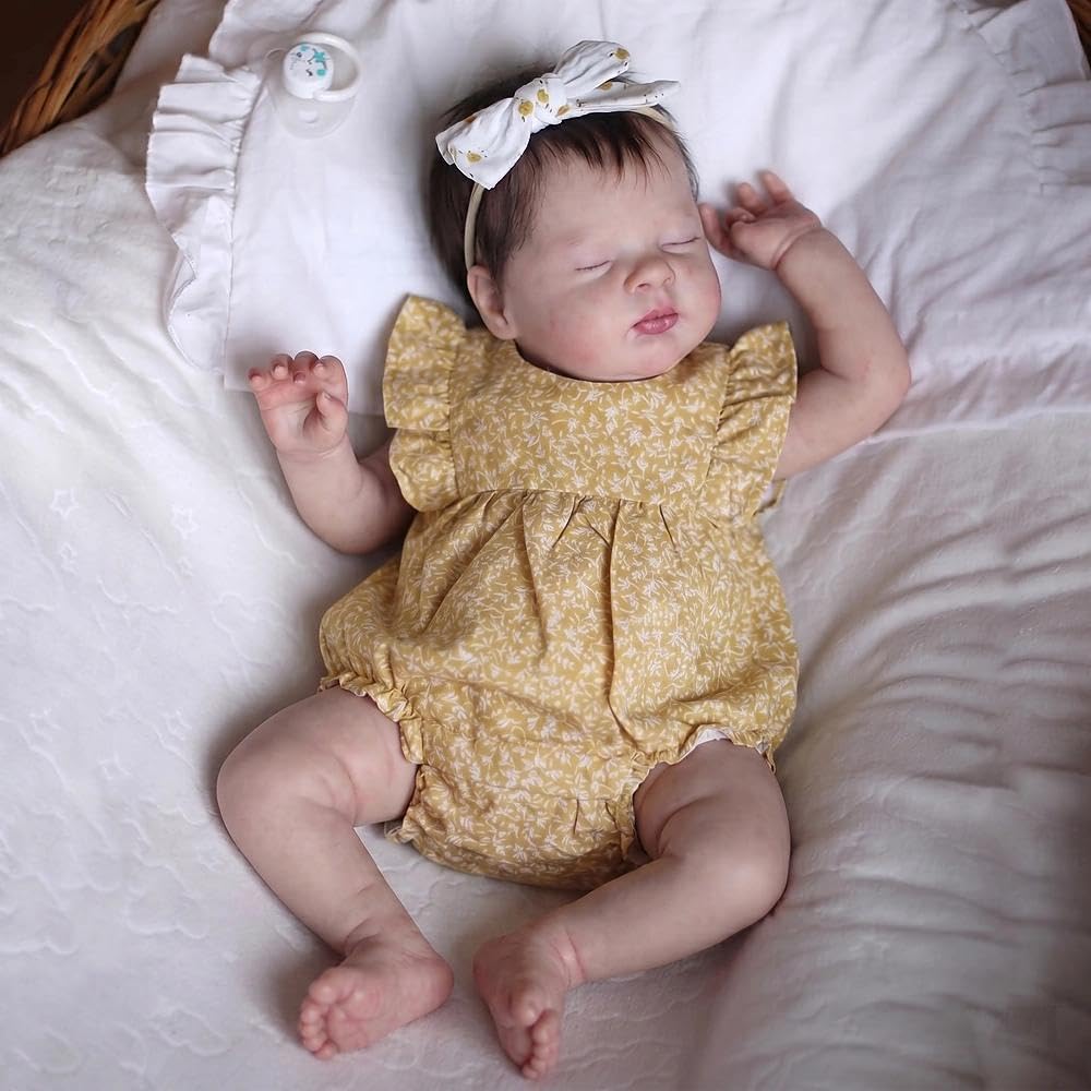 Zero pam Reborn Baby Mädchen Esenia Augen Zu, 19 Zoll 48 cm Reborn Puppe Mit Haaren Lebensechte Reborn Puppen Aus Stoff Wie EIN Echtes Baby Geschenksets Für Kinder Ab 3 Jahren