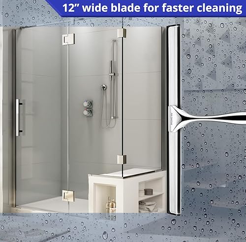 Miniatura 2 de HOME SO Escobilla de ducha de 12 pulgadas con acabado cromado escobilla de goma eficaz para ventanas, puertas de ducha de vidrio, parabrisas de