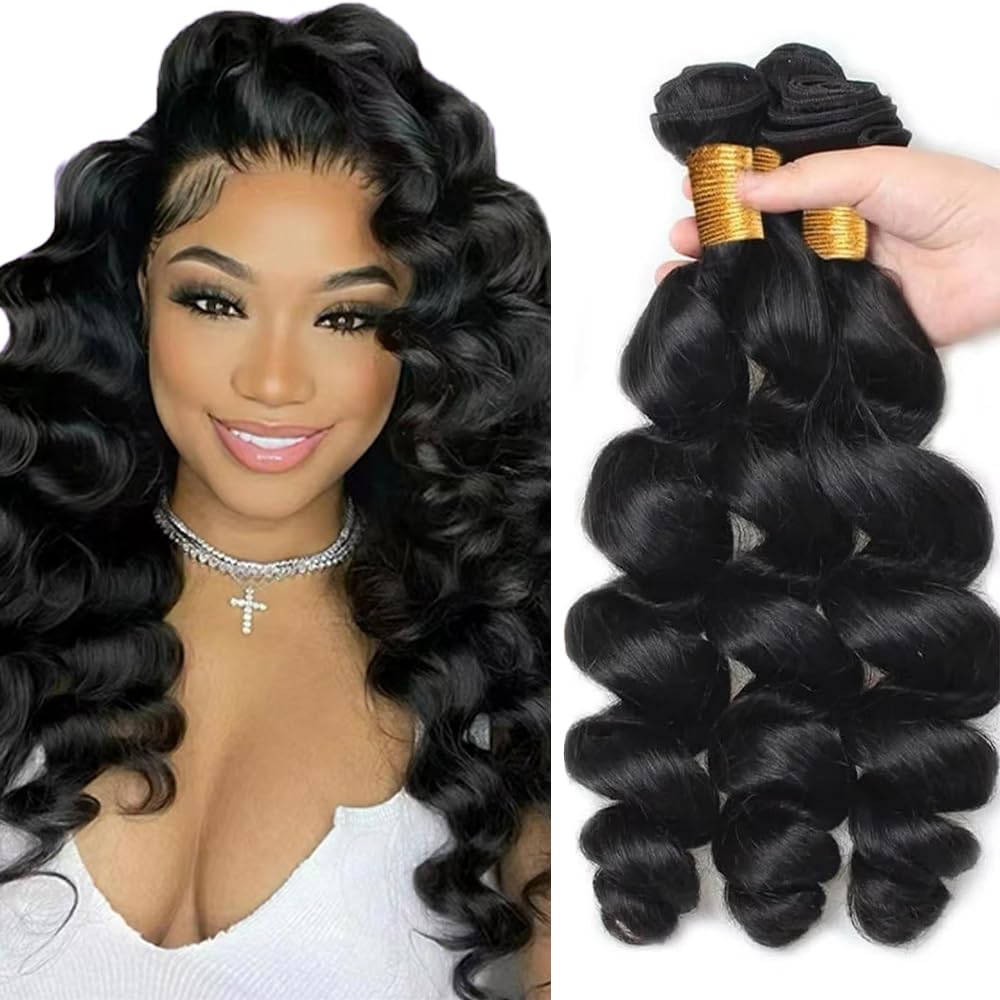 Loose Wave Bundles Unprocessed Brazilian Virgin Remy Hair Extensions Loose Wave Human Hair 3 Bundles 20 22 24 Inch Natural Color