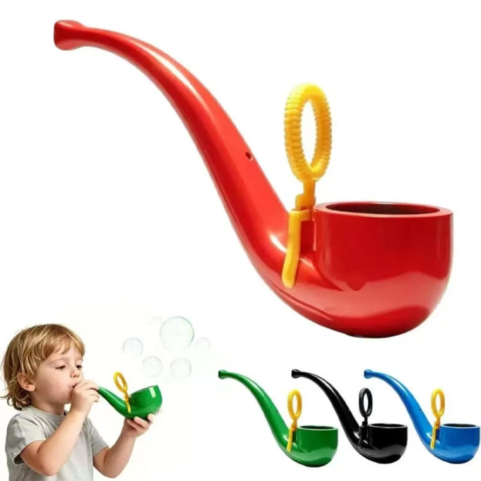 Bubble Pipe for Kids & Adults – Creative Bubble Blowing Pipe, Reusable Bubble Maker, Perfect Vintage Party Favour Bag Filler for Outdoor Play (Red)