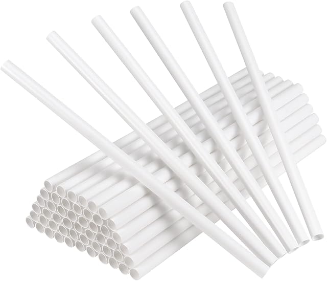 PINGEUI 50 PCS 12 Inch Plastic White Cake Dowel Rods, 0.4 Inch Dia. Reusable Cake Stand Sticks, Easy Cut Cake Support Rods Cake Round Dowel Straws for Tiered Cake Construction and Stacking