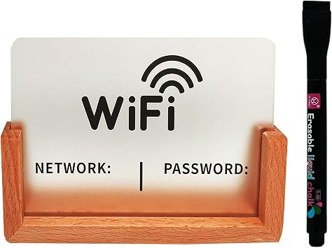 Wifi Sign for Guests with Mark Pen, Wooden Base Wifi Password Sign for Home, Cafe, Office, Dorms, Essentials for Business Hotel Hosts, Wifi signs for home decor Classic Design