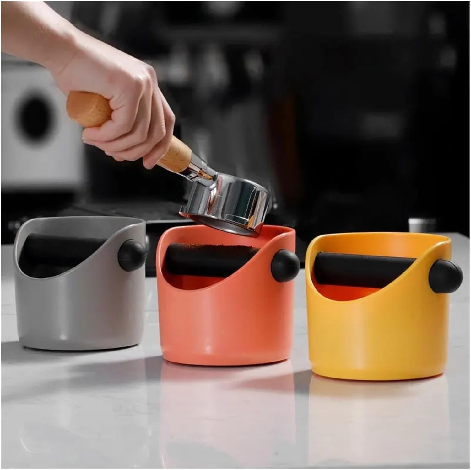 Coffee Knock Box Espresso Grounds Container Non-slip Espresso Dump Box Coffee Bar Supplies Barista Accessories Tools(Gray)