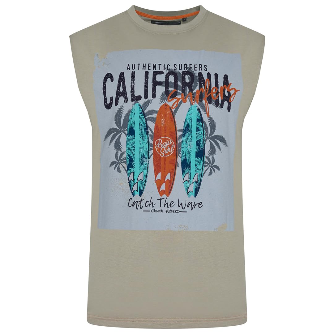 Kam Men's Laurel Oak Sleeveless California Surf Print Cotton Casual Plus Size 2XL-8Xl 5801 (Uk, Alpha, 4XL, Plus, Regular, )