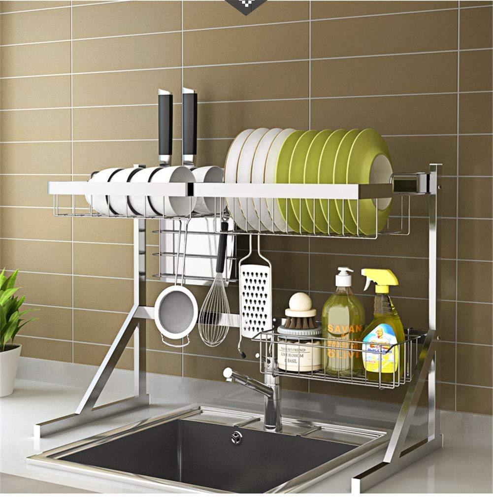 SaryEdge Dish Drainers Dish Drainer Rack Holder 2-Tier Stainless Steel Dish Rack,Over The Sink Kitchen Storage Shelf,Drain Shelf Kitchen Supplies Storage Rack,