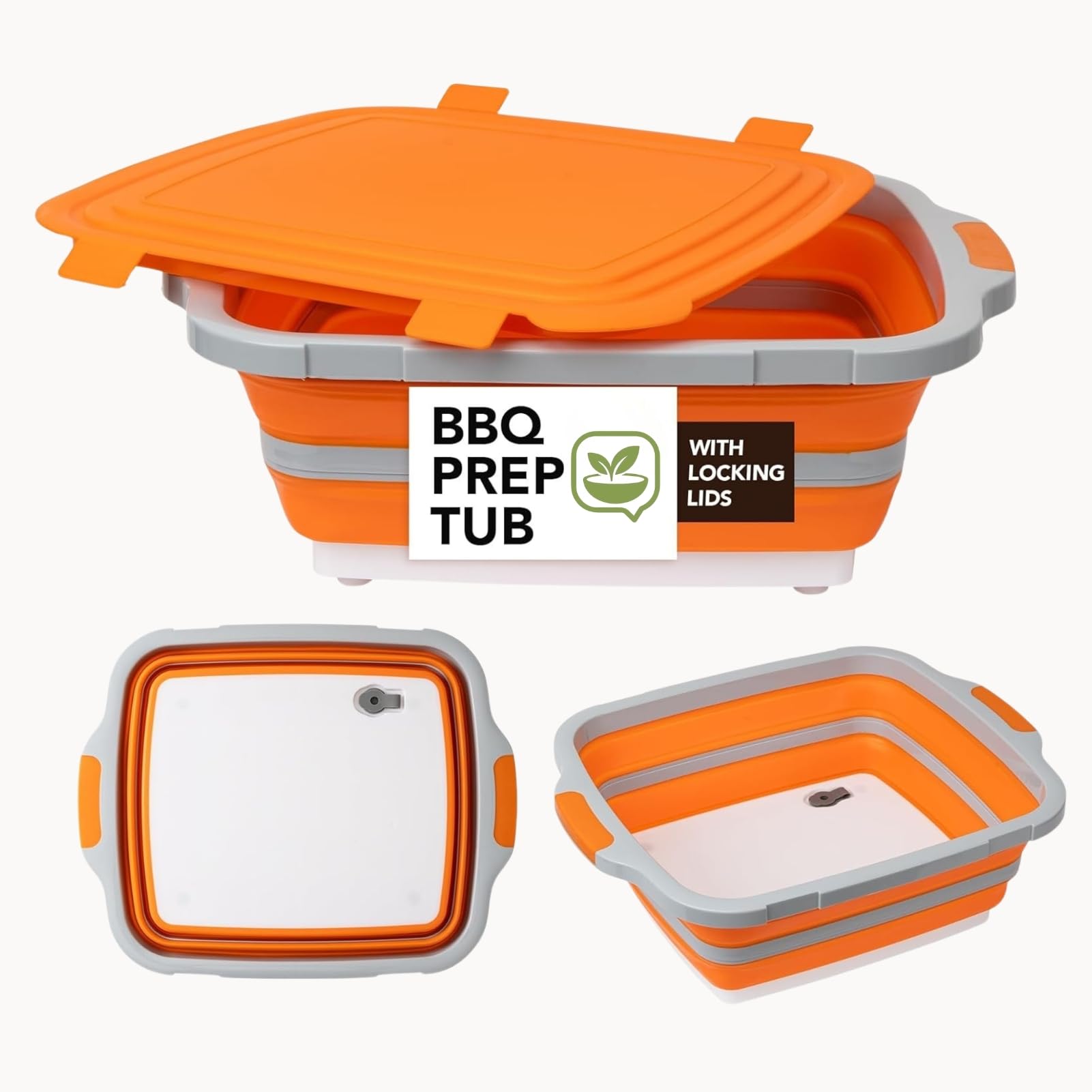 Photo 1 of Verdvoca Collapsible BBQ Prep Tub with Cutting Board Lid, 16L Orange